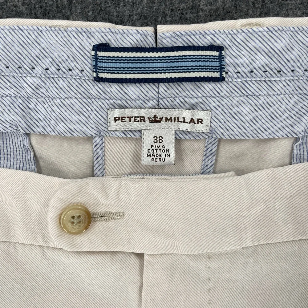Peter Millar Pants Mens 38x36 Cream White Chino Straight Leg Preppy Casual Crown